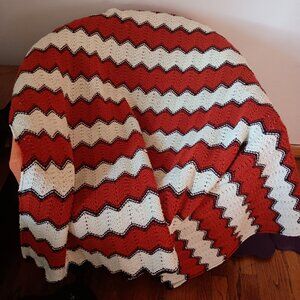 Vintage Crochet Blanket Handmade Afghan Throw Chevron Grannycore Cottagecore